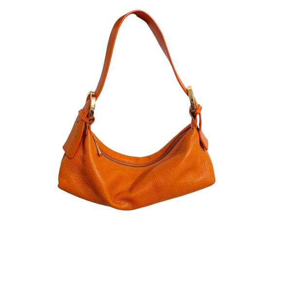Express Micro Satchel Purse Orange Pebble Authentic Leather - Picture 1 of 4